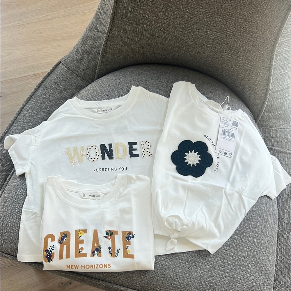 3 MNG White Graphic T-Shirts
